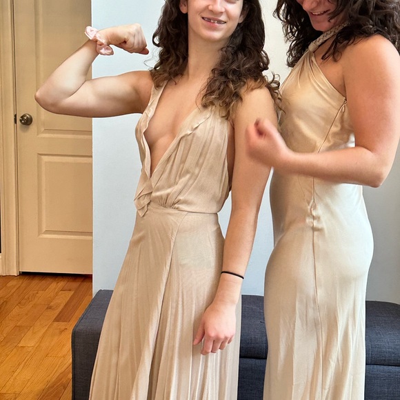 Reformation georgette wrap gown with deep v and flutter detail - Picture 3 of 4